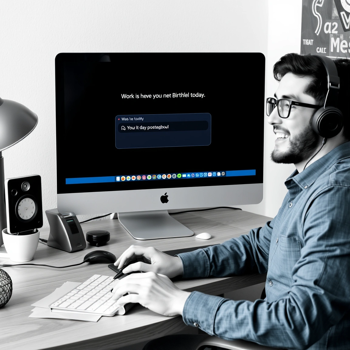 Remote employee receiving a birthday greeting message online.