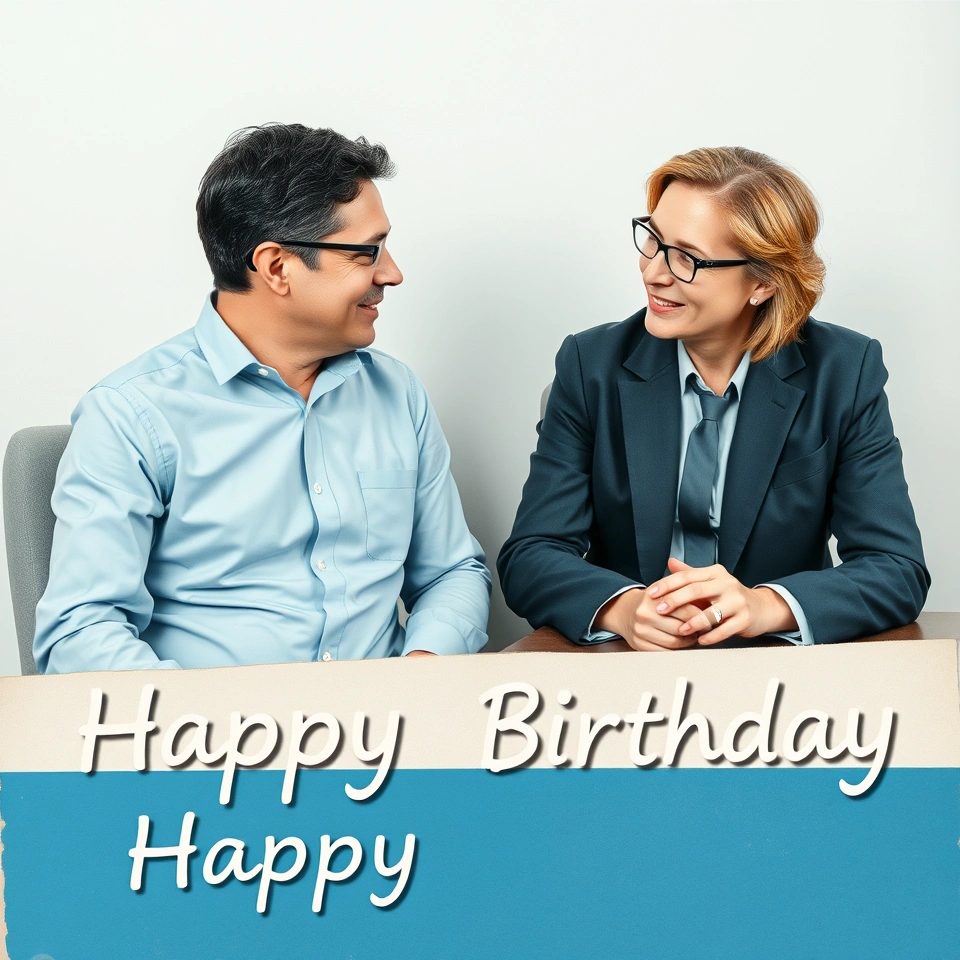 A manager and employee in conversation, with the manager speaking warmly and gesturing toward the employee