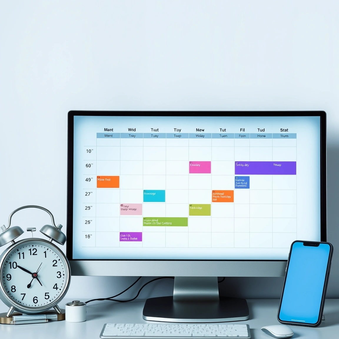 Computer calendar showing time blocks and interrupting notifications
